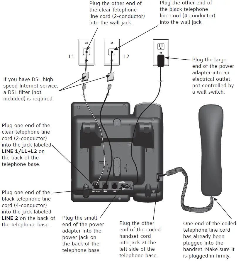 at t Two-line Corded Telephone ML Telephone base installation 3