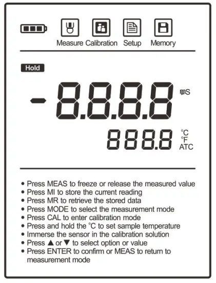 BANTE 520 Portable Conductivity Meter - Display