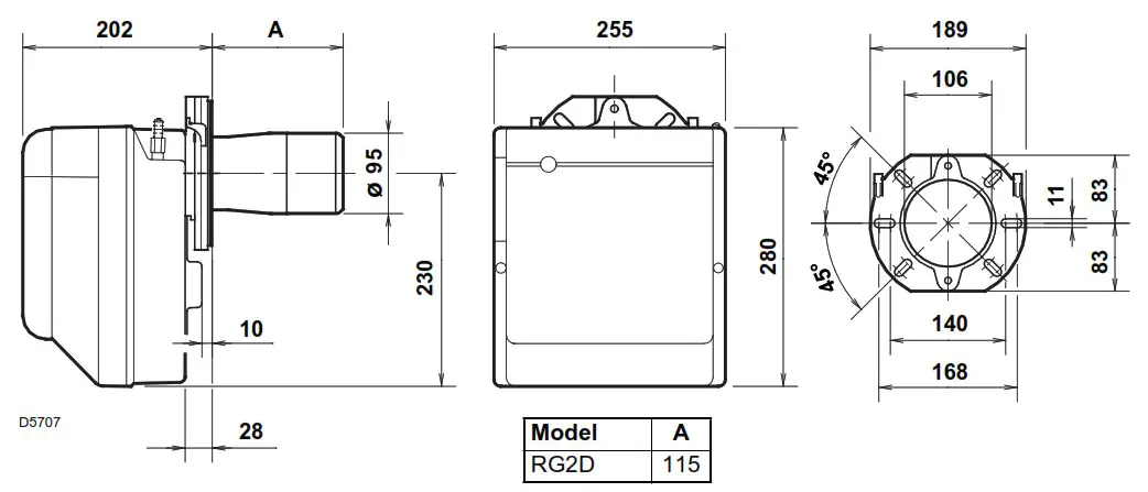 RIELLO RG2D Light Oil Burner - OVERALL DIMENSIONS