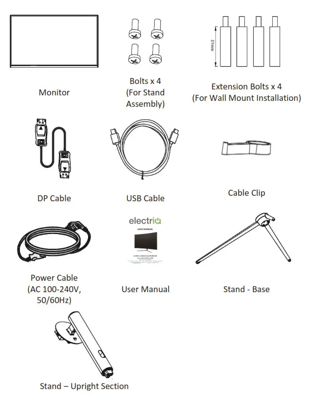 electriQ Curved LED Monitor - PARTS LIST -