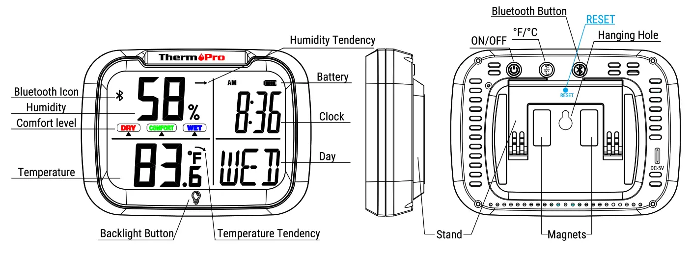 ThermoPro TP393 Bluetooth Indoor Thermometer and Hygrometer - Features