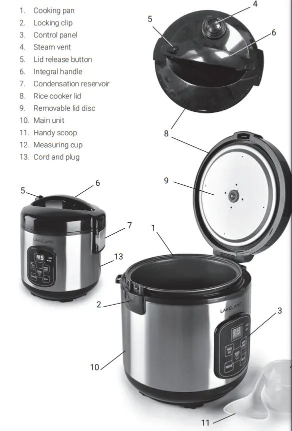LAKELAND 63413 1 Litre Digital Rice Cooker - product feture