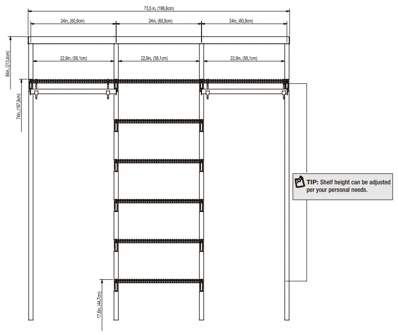 EVERBILT 90750 Genevieve 6 ft. White Adjustable Closet Organizer Double - fig 9