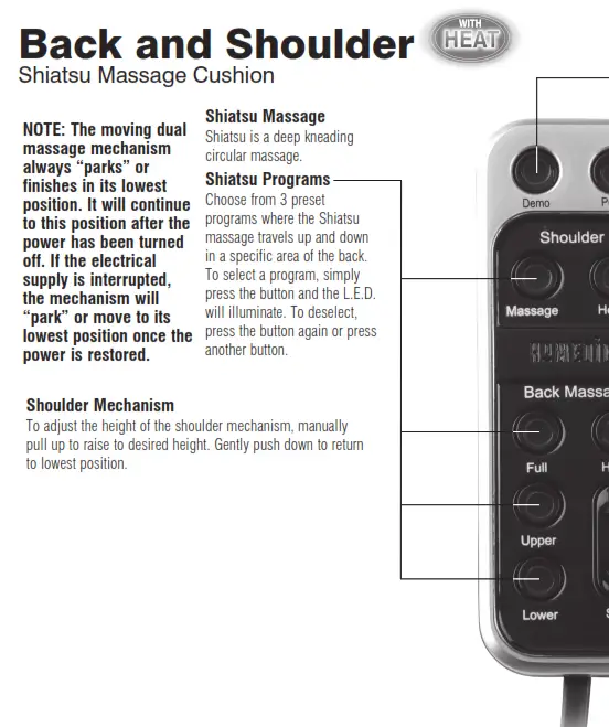 Homedics MCS-325H Back and Shoulder Shiatsu Massage Cushion Instruction - Shiatsu Massage