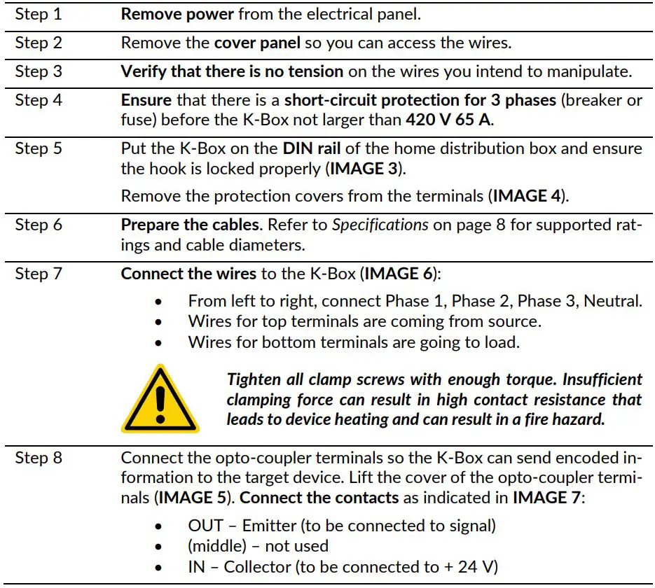 tiko K-Box A7 Class B Three-Phase Meter with Switch User Manual - Installing the K-Box