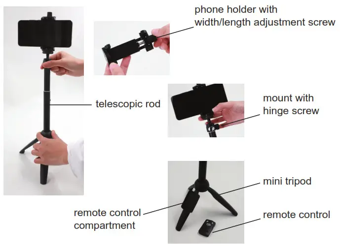 Bluetooth Selfie Stick Tripod with Remote- Parts