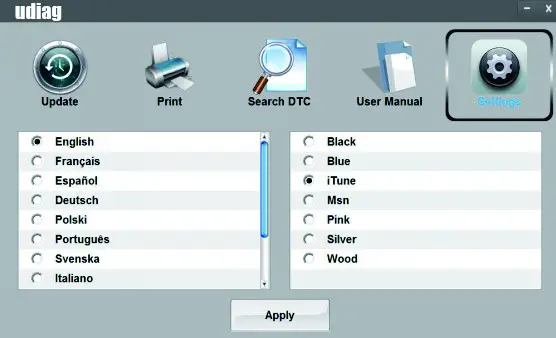 udiag OBDIIEOBD CAN Code Reader CR700- Update Tool Settings