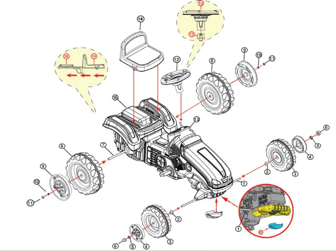 JAMARA 460835 Big Wheel Pedal Tractor Instructions - Parts for vehicle body
