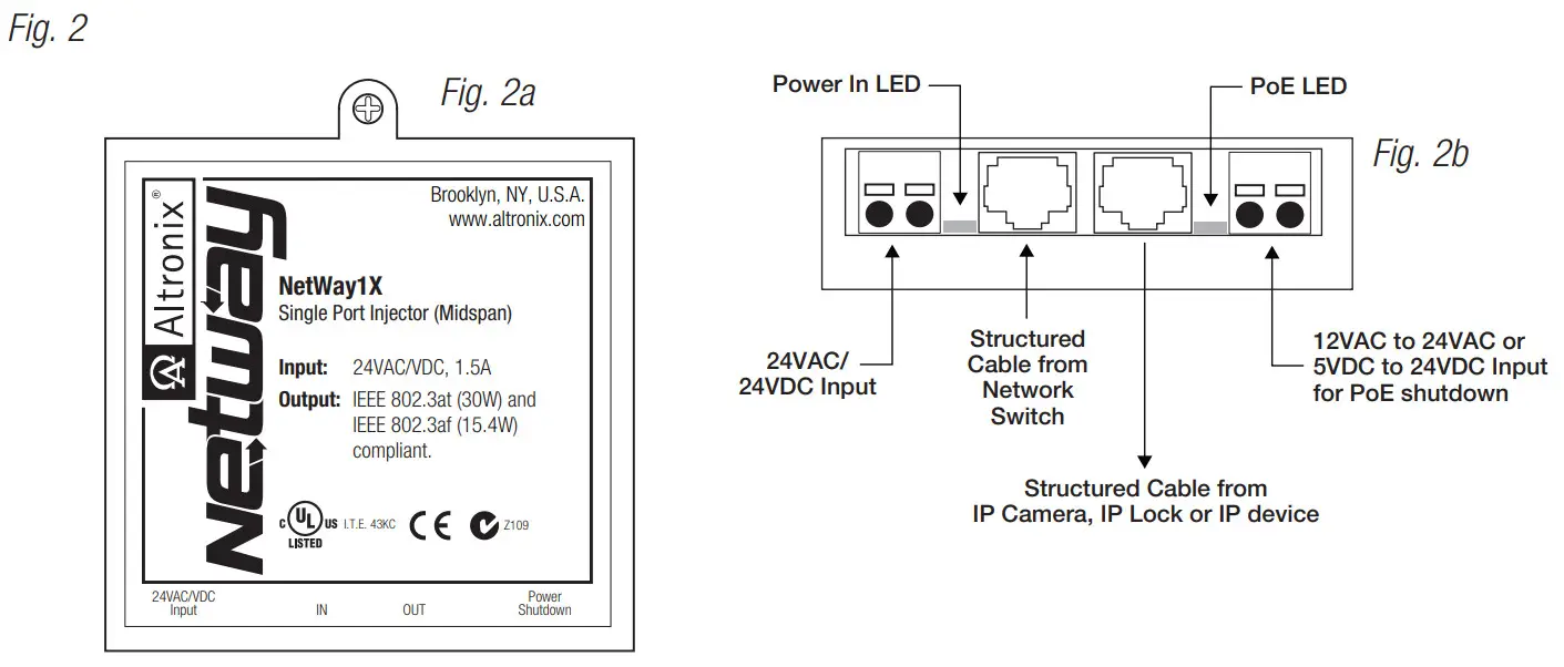 Altronix NetWay1 Single Port PoE Injector for Standard NetWork Infrastructure - Fig 3