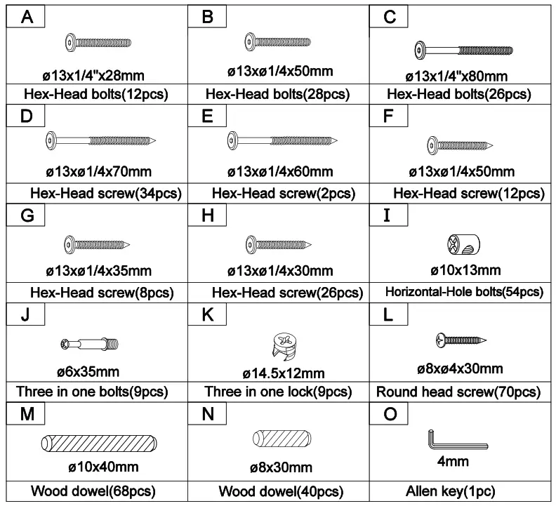 GOJANE GX000937LWYAAP Espresso Twin Over Full Bunk Bed with Staircase and Built In Storage Cabinets -hardwer list