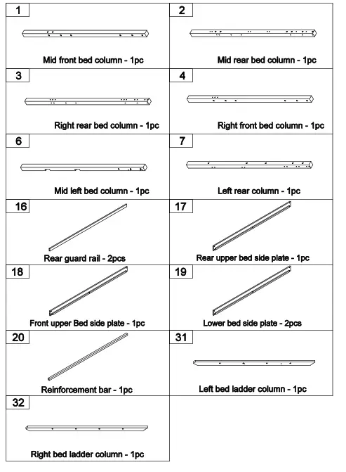 GOJANE GX000937LWYAAP Espresso Twin Over Full Bunk Bed with Staircase and Built In Storage Cabinets - part list