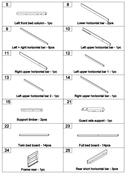 GOJANE GX000937LWYAAP Espresso Twin Over Full Bunk Bed with Staircase and Built In Storage Cabinets - part list1