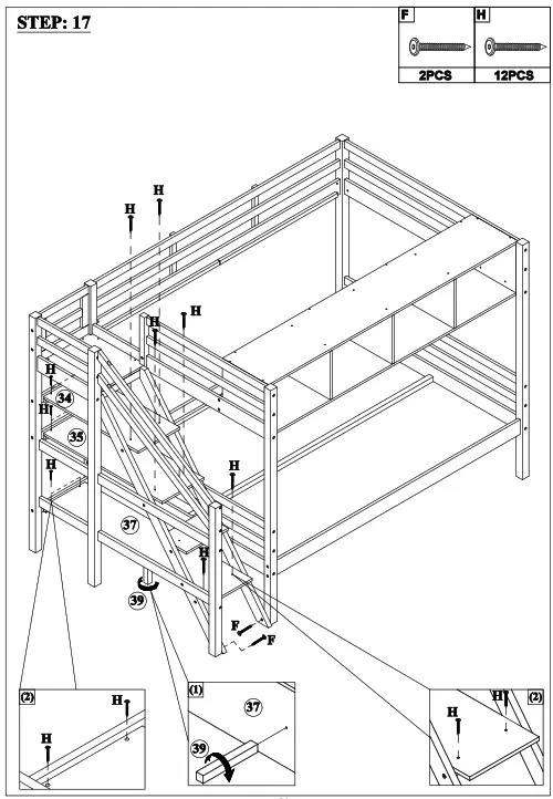 GOJANE GX000937LWYAAP Espresso Twin Over Full Bunk Bed with Staircase and Built In Storage Cabinets -step12