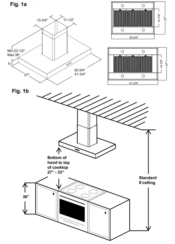 WINDSTER WS-63TB42SS Stainless Steel Island Hood - fig 1
