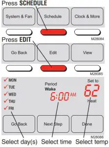 FIG 10 To adjust program schedules (RTH7400 only)