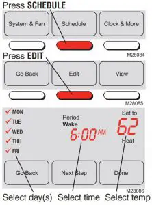 FIG 11 To adjust program schedules (RTH7500 only)