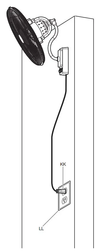 HOME DECORATORS COLLECTION AM183W-BN Bentley III 22 Inch Wall Fan User Guide - Attach the plug to the wall outlet