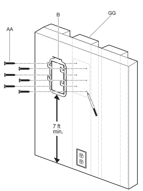 HOME DECORATORS COLLECTION AM183W-BN Bentley III 22 Inch Wall Fan User Guide - Installing the wall mounting bracket to the wall