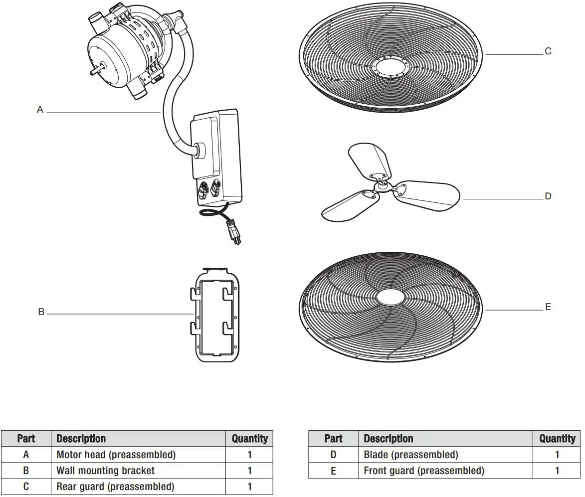 HOME DECORATORS COLLECTION AM183W-BN Bentley III 22 Inch Wall Fan User Guide - PACKAGE CONTENTS