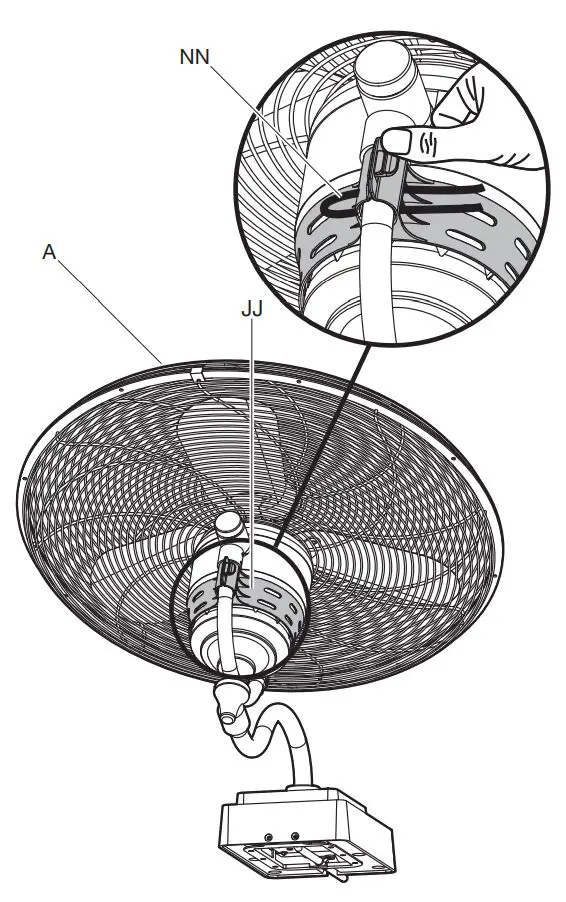 HOME DECORATORS COLLECTION AM183W-BN Bentley III 22 Inch Wall Fan User Guide - Removing the plastic binder from the fan assembly