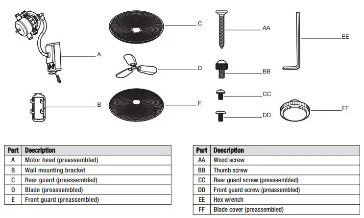 HOME DECORATORS COLLECTION Wall Fan - Service Parts