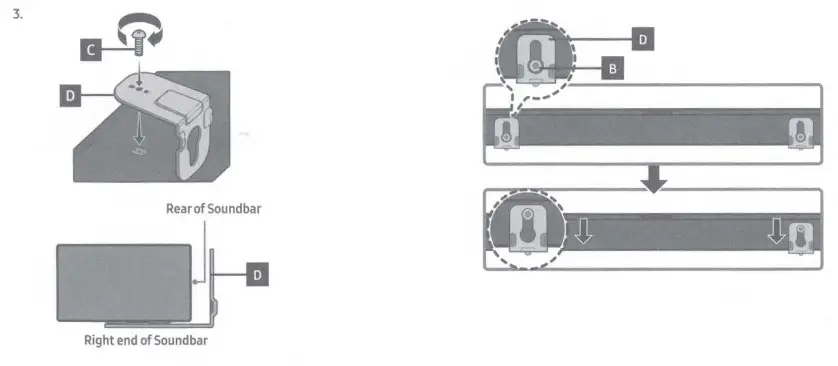 SAMSUNG 305HWQ700B Powered 3 1 2 Channel Sound Bar - Installing the Wall Mount 2