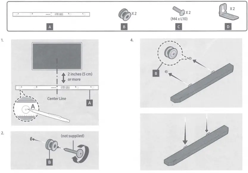 SAMSUNG 305HWQ700B Powered 3 1 2 Channel Sound Bar - Installing the Wall Mount