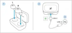 Charging the rechargeable battery of the earbuds and the charging case
