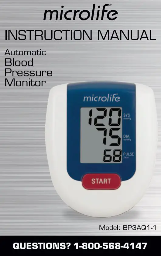 microlife BP3AQ1-1 Automatic Blood Pressure Monitor Instruction Manual