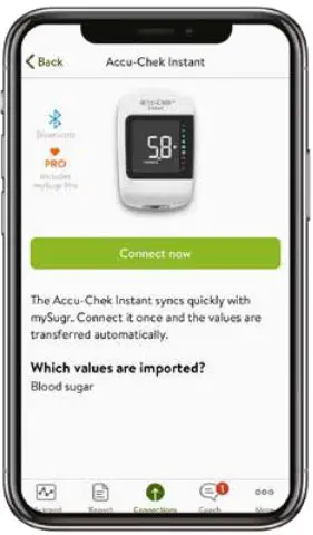 ACCU-CHEK Instant Meter and mySugr App User Guide - On the mySugr homepage go to the connections