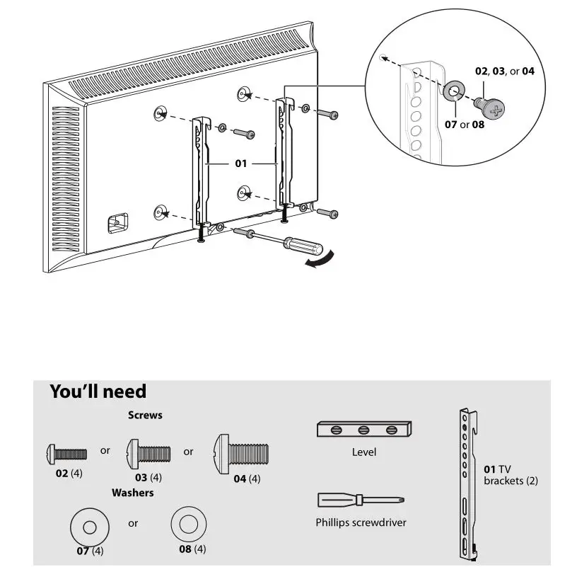 Insignia Fixed-Position Wall Mount for TVs [NS-HTVMFAB] - Attaching the mounting with a flat back