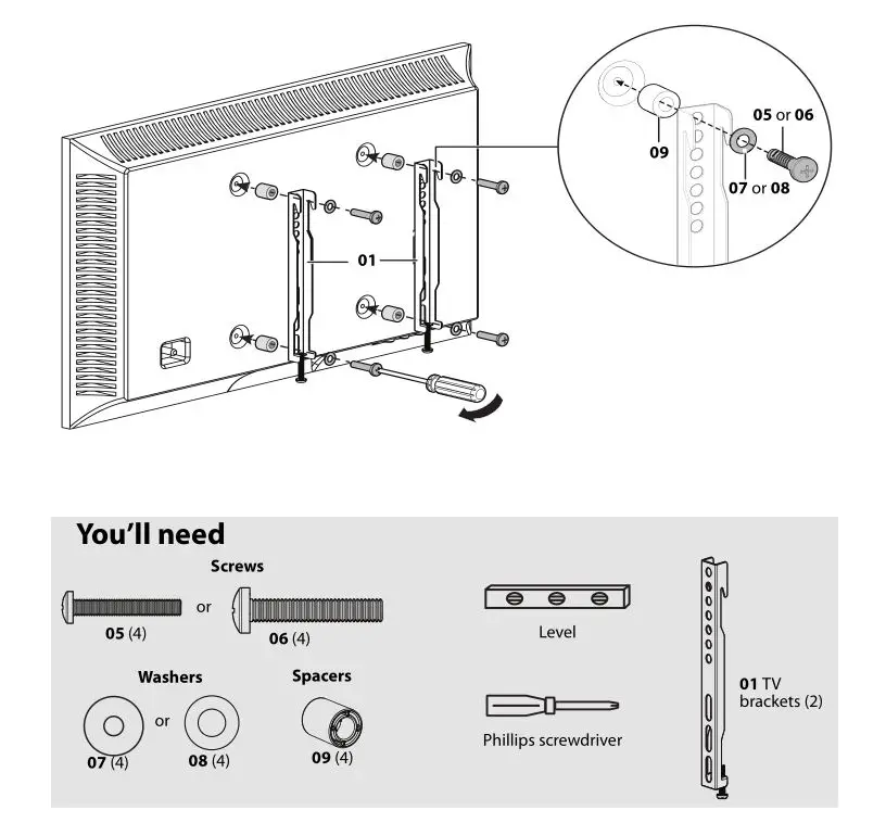 Insignia Fixed-Position Wall Mount for TVs [NS-HTVMFAB] - Attaching the mounting with a obstructed backs