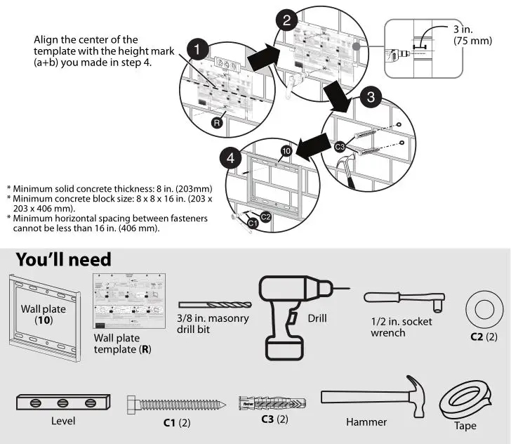 Insignia Fixed-Position Wall Mount for TVs [NS-HTVMFAB] - Installing on a solid concrete