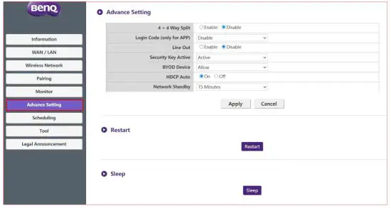BenQ WDC30TH InstaShow X Button - Advance