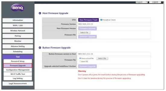 BenQ WDC30TH InstaShow X Button - Firmware
