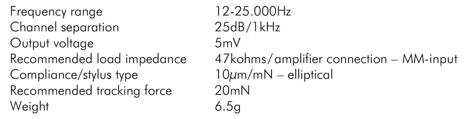 Pro-Ject Debut Carbon EVO Audiophile Turntable - Technical specifications MM-Sumiko Rainier