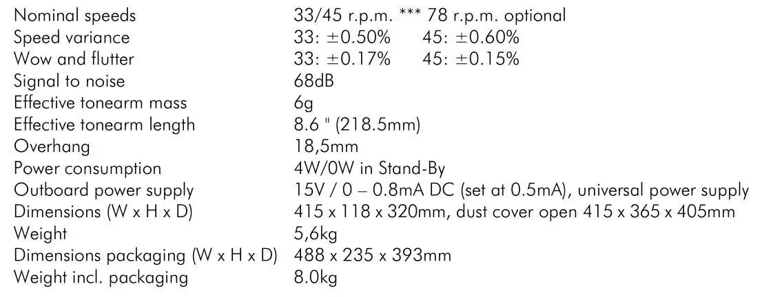 Pro-Ject Debut Carbon EVO Audiophile Turntable - Technical specifications Pro-Ject Debut Carbon EVO Pro-Ject 8.6cc