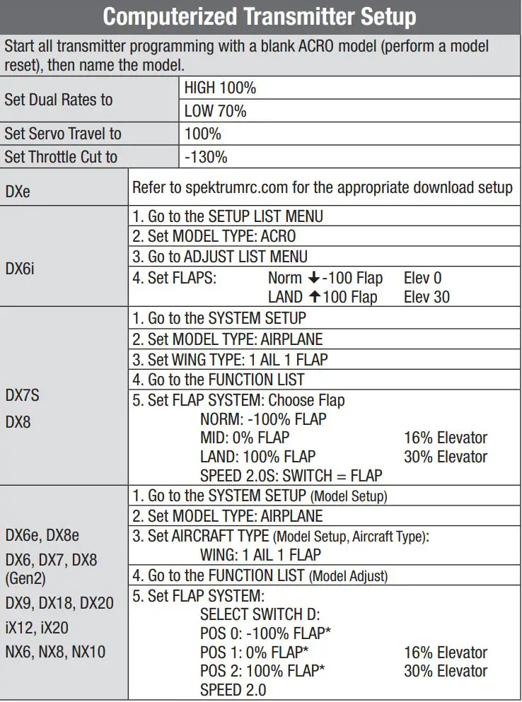 E-flite Turbo Timber Evolution 1.5m Instruction Manual - Computerized Transmitter Setup