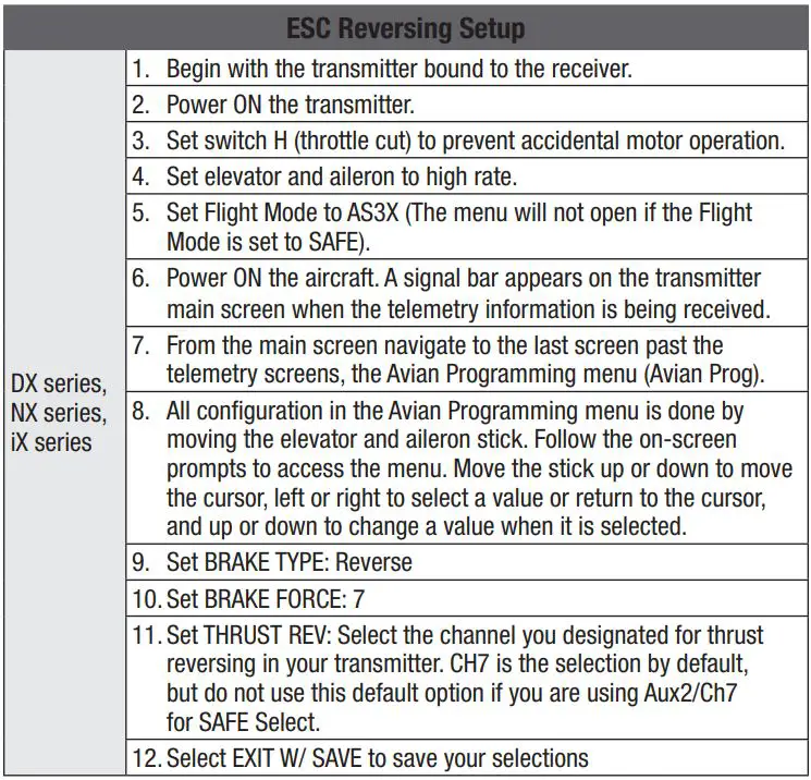 E-flite Turbo Timber Evolution 1.5m Instruction Manual - ESC Reversing Setup