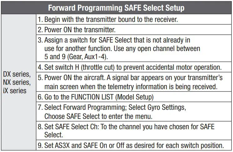 E-flite Turbo Timber Evolution 1.5m Instruction Manual - Forward Programming SAFE Select Setup