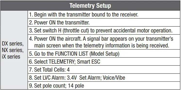 E-flite Turbo Timber Evolution 1.5m Instruction Manual - Telemetry Setup