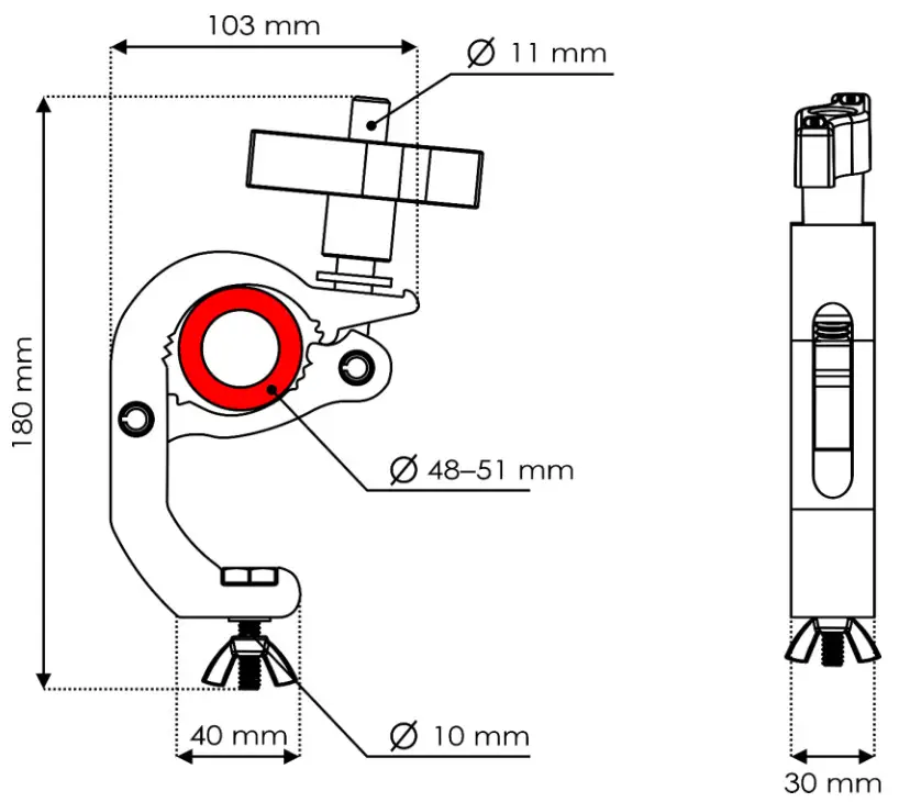 SHOW GEAR 75006 50 mm Quick Coupler 100 kg - Dimensions