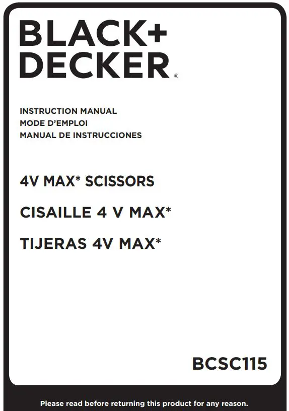 BLACKplusDECKER BCSC115 4V MAX Scissors Instruction Manual