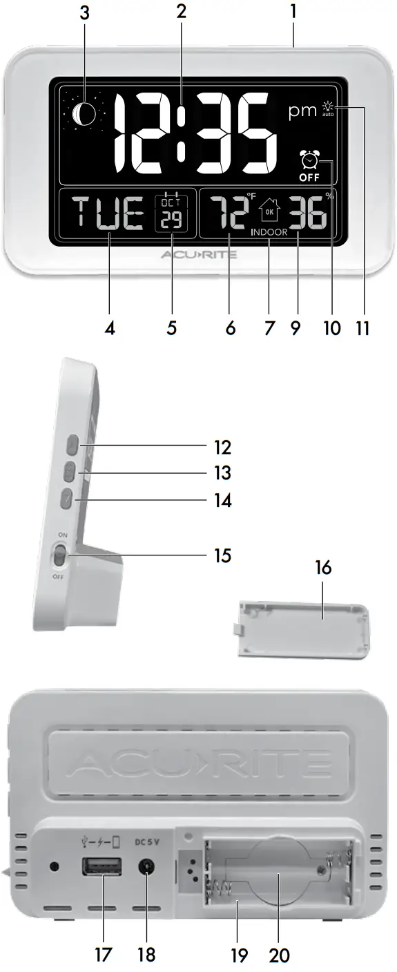 ACURITE 13040 Intelli Time Alarm Clock - Features