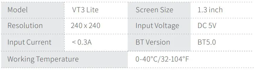 Tempo VT3 Lite Smart Watch User Manual - SPECIFICATIONS