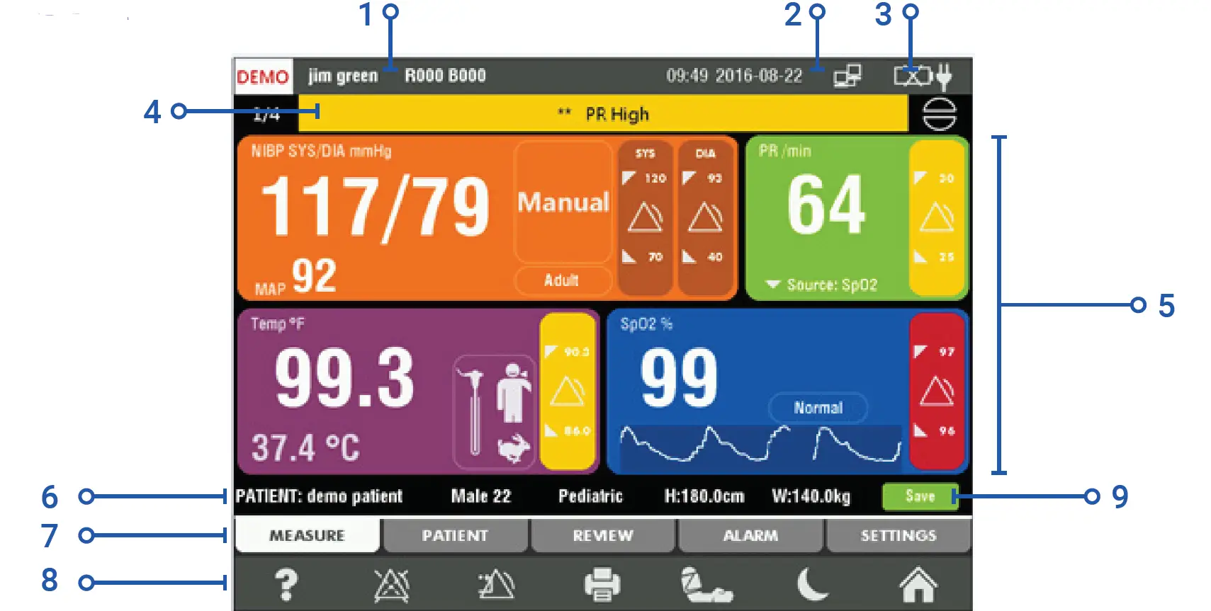 SunTech Vital Signs Monitor CT50 Home Screen