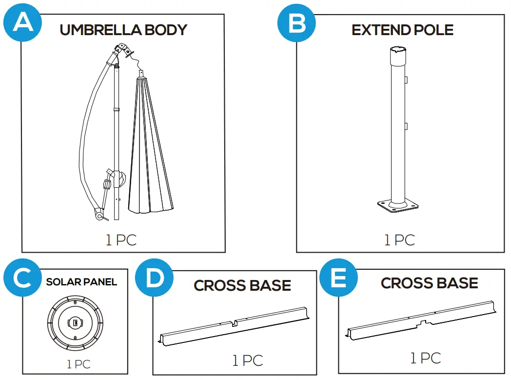 Sunnydaze 3208892 10 Ft. Cantilever Hanging Patio Umbrella With Solar LED - PARTS