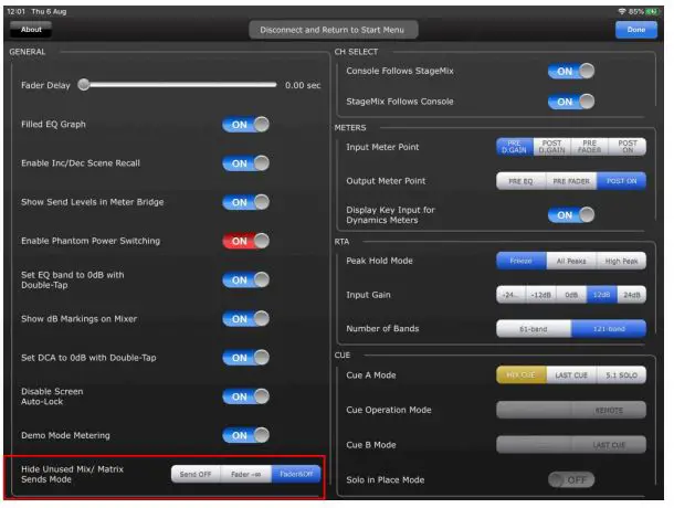 YAMAHA CL QL Series StageMix Digital Mixing Console - Hide Unused MIX MATRIX Sends