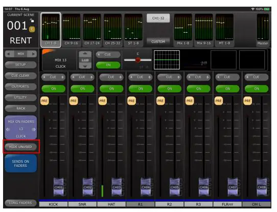 YAMAHA CL QL Series StageMix Digital Mixing Console - Hide Unused in Send on Faders