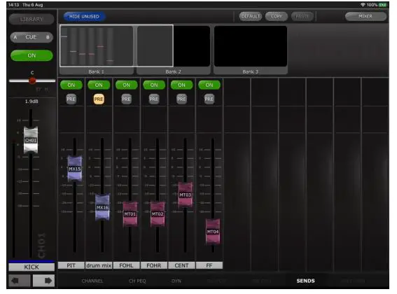 YAMAHA CL QL Series StageMix Digital Mixing Console - When enabled, only unused Mix or Matrix Send faders are hidden from view